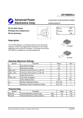 AP15N03H/J TO-252DPAK