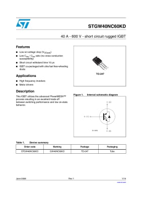 IGBT STGW40NC60KD TO-247