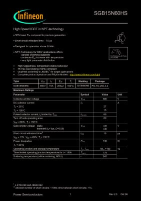 IGBT SGB15N60HS TO-263-3