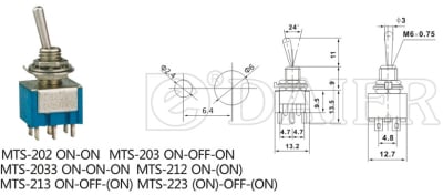 SWITCH CK  MTS-202 ON/ON 6PIN SMALL