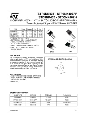 STD5NK40Z TO-252