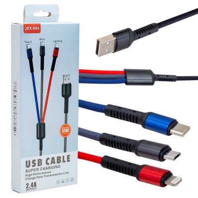 CABLE  JKX-44 2.4A USB-Micro+C-type+Iphone