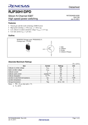 IGBT RJP30H1 TO-220F