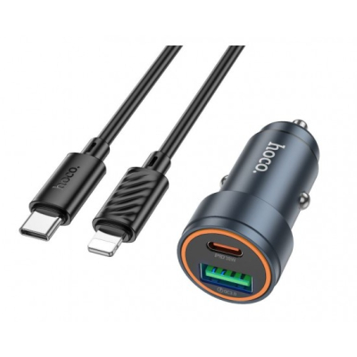 Încărcător auto USB+USB-C PD30W + QC3.0 30W - Tip-C la Lightning