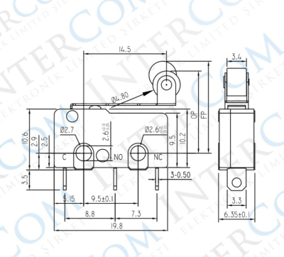Microîntrerupător cu manetă KW4-Z5F + rolă 5A 250V