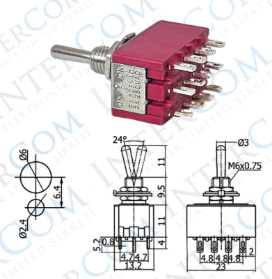Comutator CC MTS-403R ON-OFF-ON 12 pini