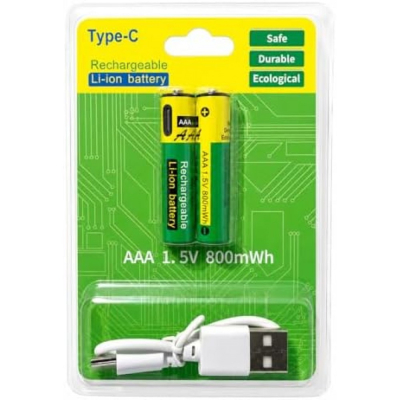 Baterie BP 1.5V AAA 800mWh baterie reîncărcabilă litiu TYPE-C