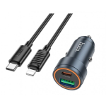 Încărcător auto USB+USB-C PD30W + QC3.0 30W - Tip-C la Lightning